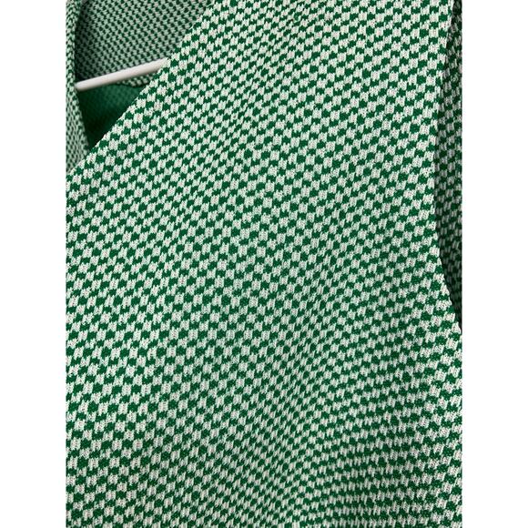 Open Front Vest 60s 70s Green Houndstooth Patterned Slip Pockets Sleeveless L - Picture 2 of 4